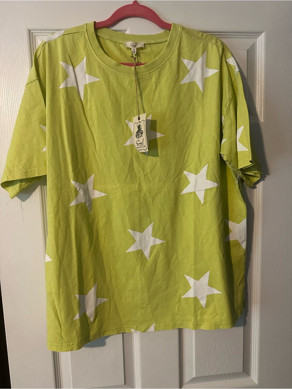 easel Lime Green Star Print Short Sleeve Tee